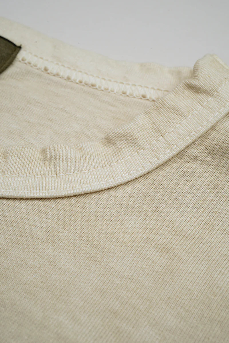 NIGEL CABOURN MAINLINE 7.8oz BASEBALL SHIRT - IVORY/ GREEN