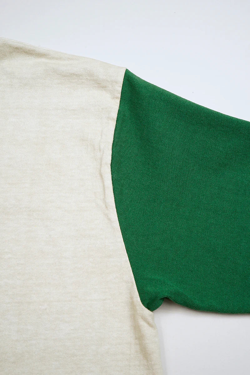 NIGEL CABOURN MAINLINE 7.8oz BASEBALL SHIRT - IVORY/ GREEN