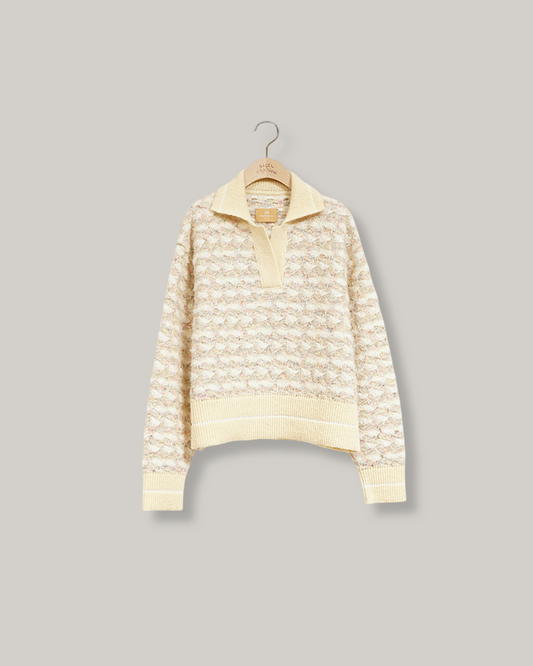 NIGEL CABOURN MAINLINE WOMENS SKIPPER KNIT - FANCY TWEED - OFF WHITE