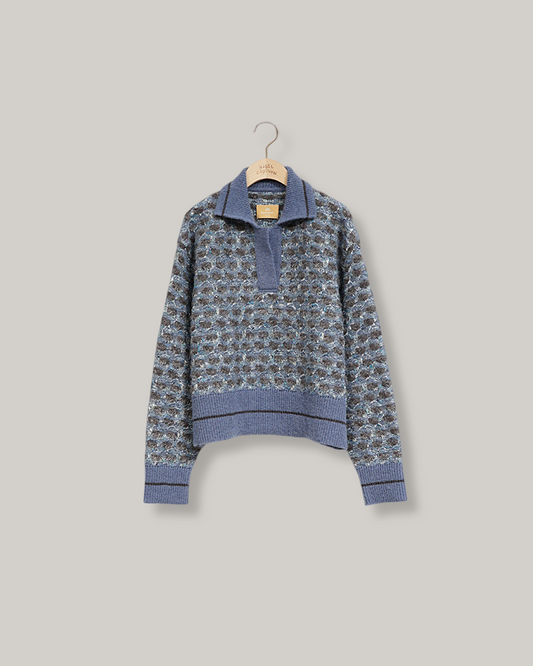 NIGEL CABOURN MAINLINE WOMENS SKIPPER KNIT - FANCY TWEED - BLUE