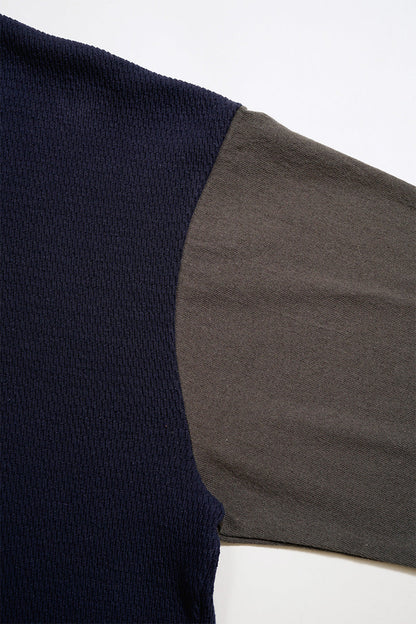 NIGEL CABOURN MAINLINE BASEBALL T-SHIRT HONEYCOMB KNIT - NAVY