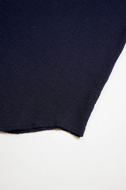NIGEL CABOURN MAINLINE BASEBALL T-SHIRT HONEYCOMB KNIT - NAVY