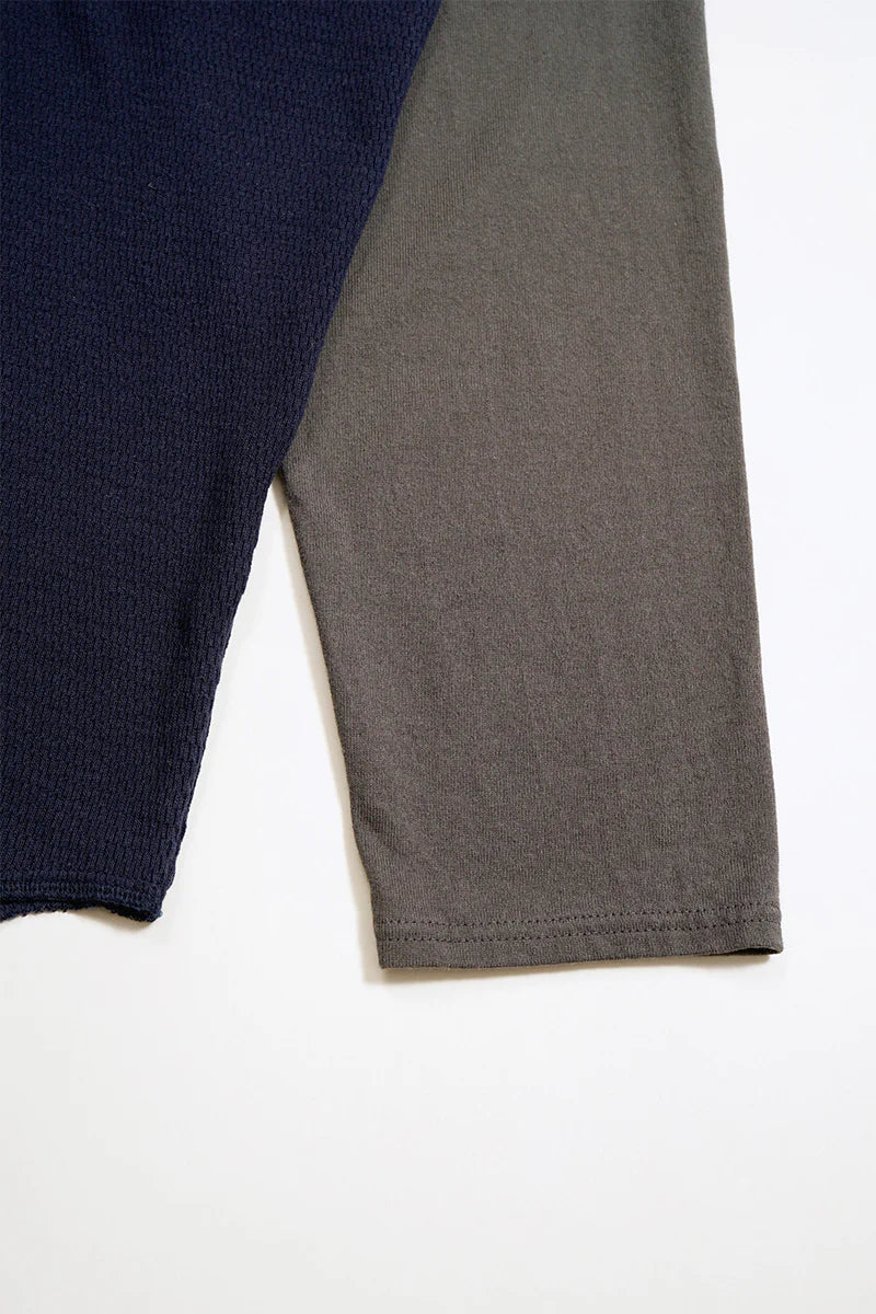 NIGEL CABOURN MAINLINE BASEBALL T-SHIRT HONEYCOMB KNIT - NAVY