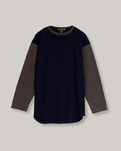 NIGEL CABOURN MAINLINE BASEBALL T-SHIRT HONEYCOMB KNIT - NAVY