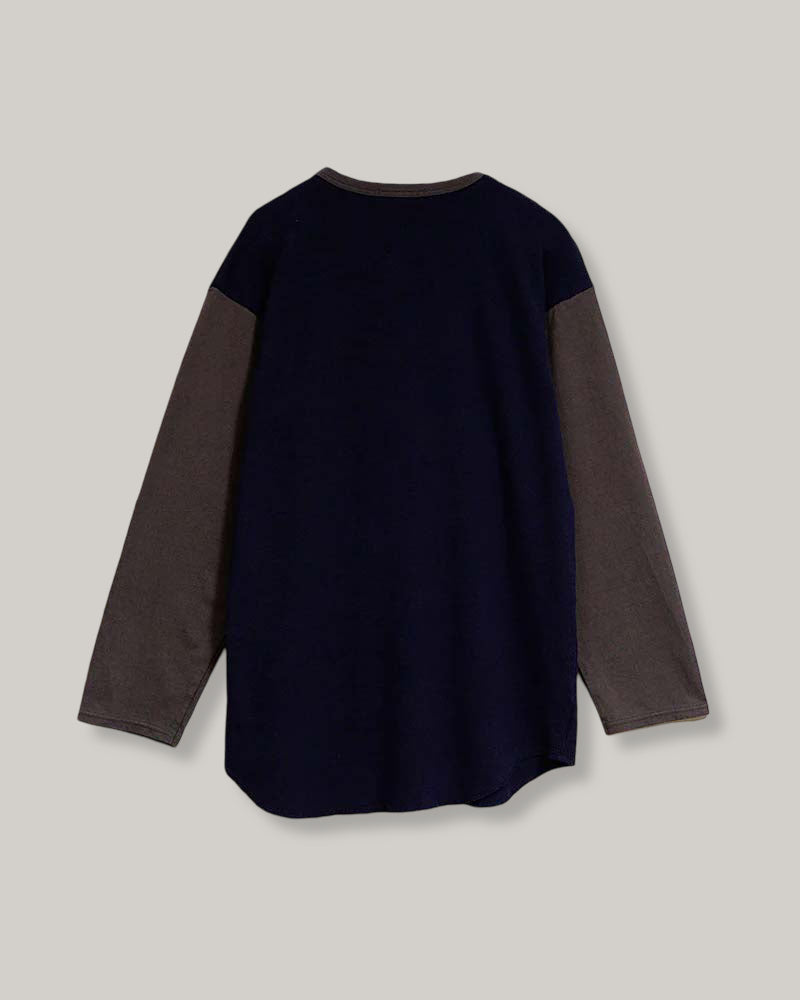 NIGEL CABOURN MAINLINE BASEBALL T-SHIRT HONEYCOMB KNIT - NAVY
