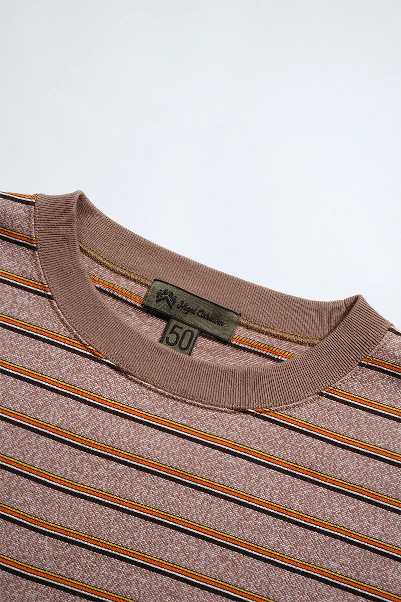 NIGEL CABOURN 7.8oz BORDER HALF SLEEVE T-SHIRT - LIGHT BROWN