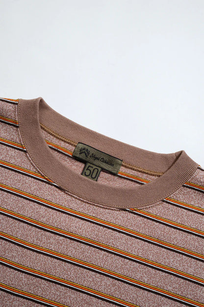 NIGEL CABOURN 7.8oz BORDER HALF SLEEVE T-SHIRT - LIGHT BROWN