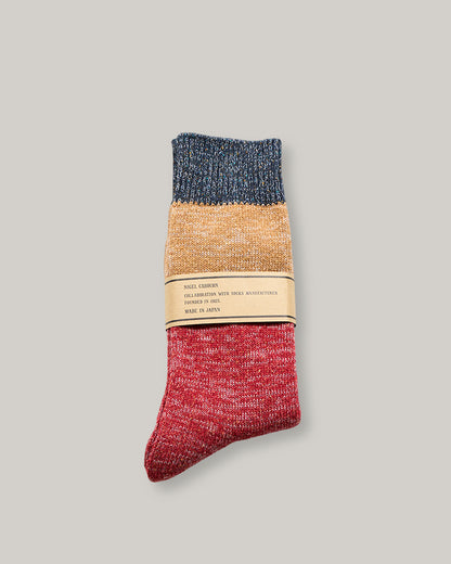 NIGEL CABOURN THREE TONE BORDER SOCKS - RED