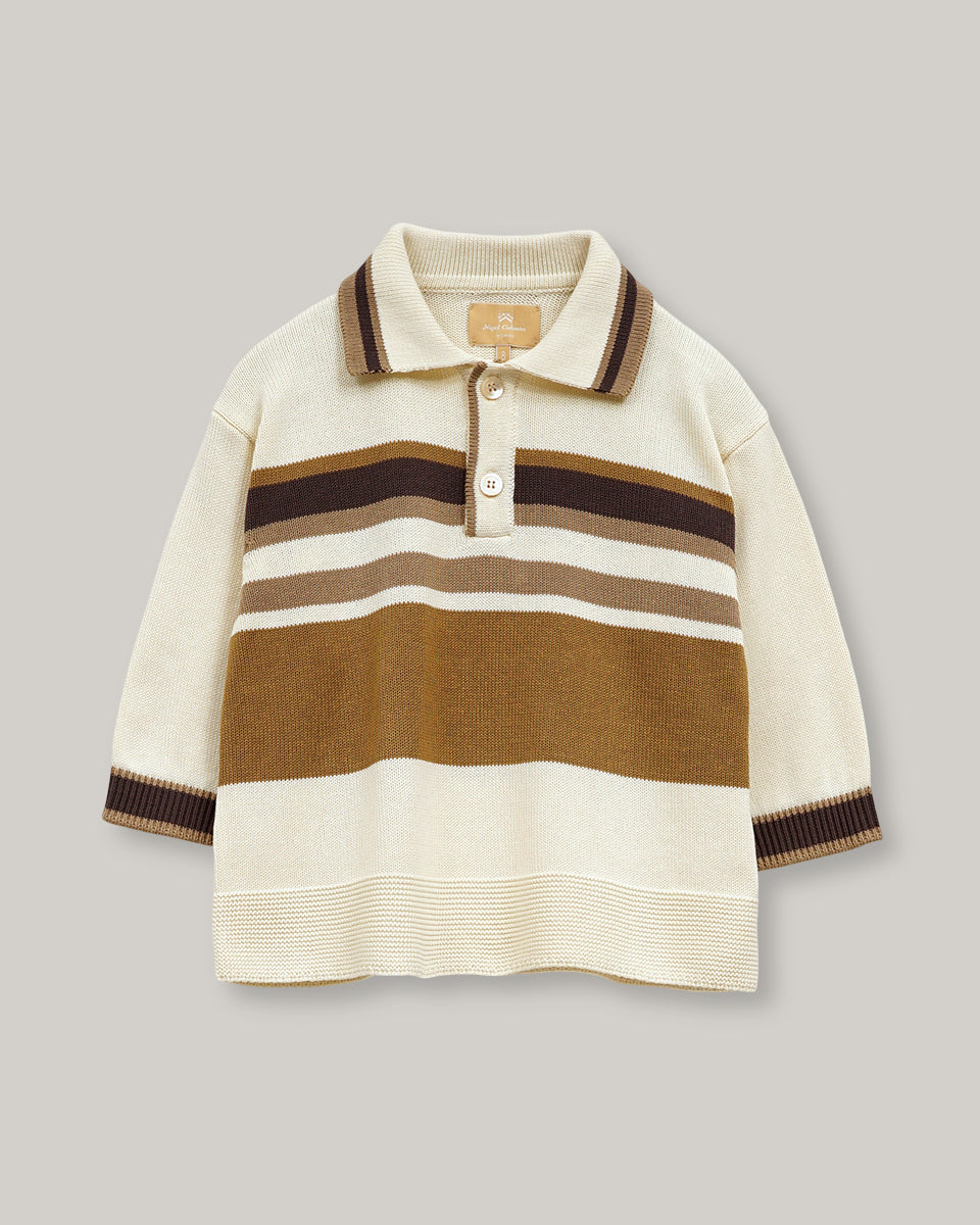 NIGEL CABOURN WOMENS MAINLINE BORDER KNIT POLO - IVORY
