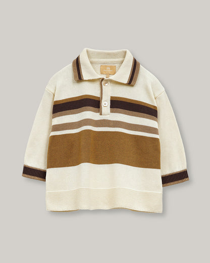 NIGEL CABOURN WOMENS MAINLINE BORDER KNIT POLO - IVORY