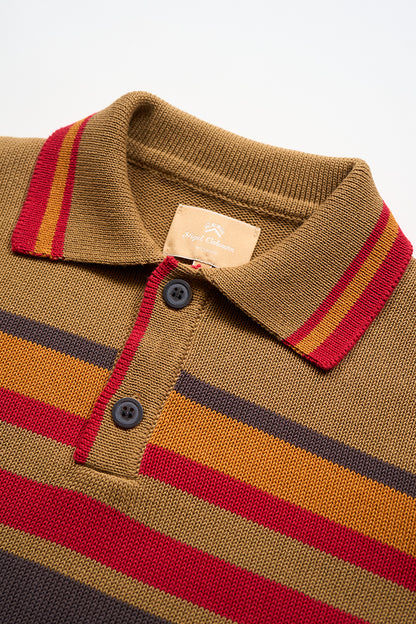 NIGEL CABOURN WOMENS MAINLINE BORDER KNIT POLO - BROWN