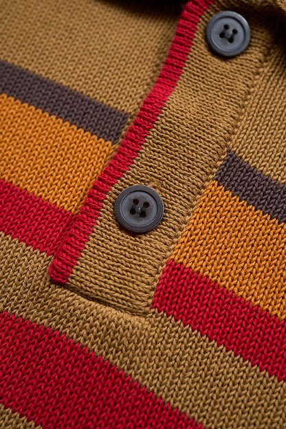 NIGEL CABOURN WOMENS MAINLINE BORDER KNIT POLO - BROWN