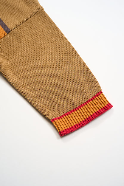 NIGEL CABOURN WOMENS MAINLINE BORDER KNIT POLO - BROWN