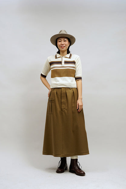 NIGEL CABOURN WOMENS MAINLINE BORDER KNIT POLO - IVORY