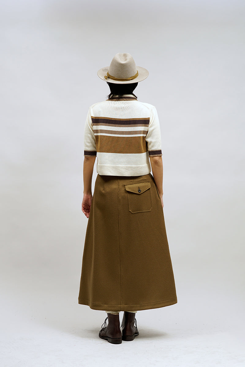 NIGEL CABOURN WOMENS MAINLINE BORDER KNIT POLO - IVORY