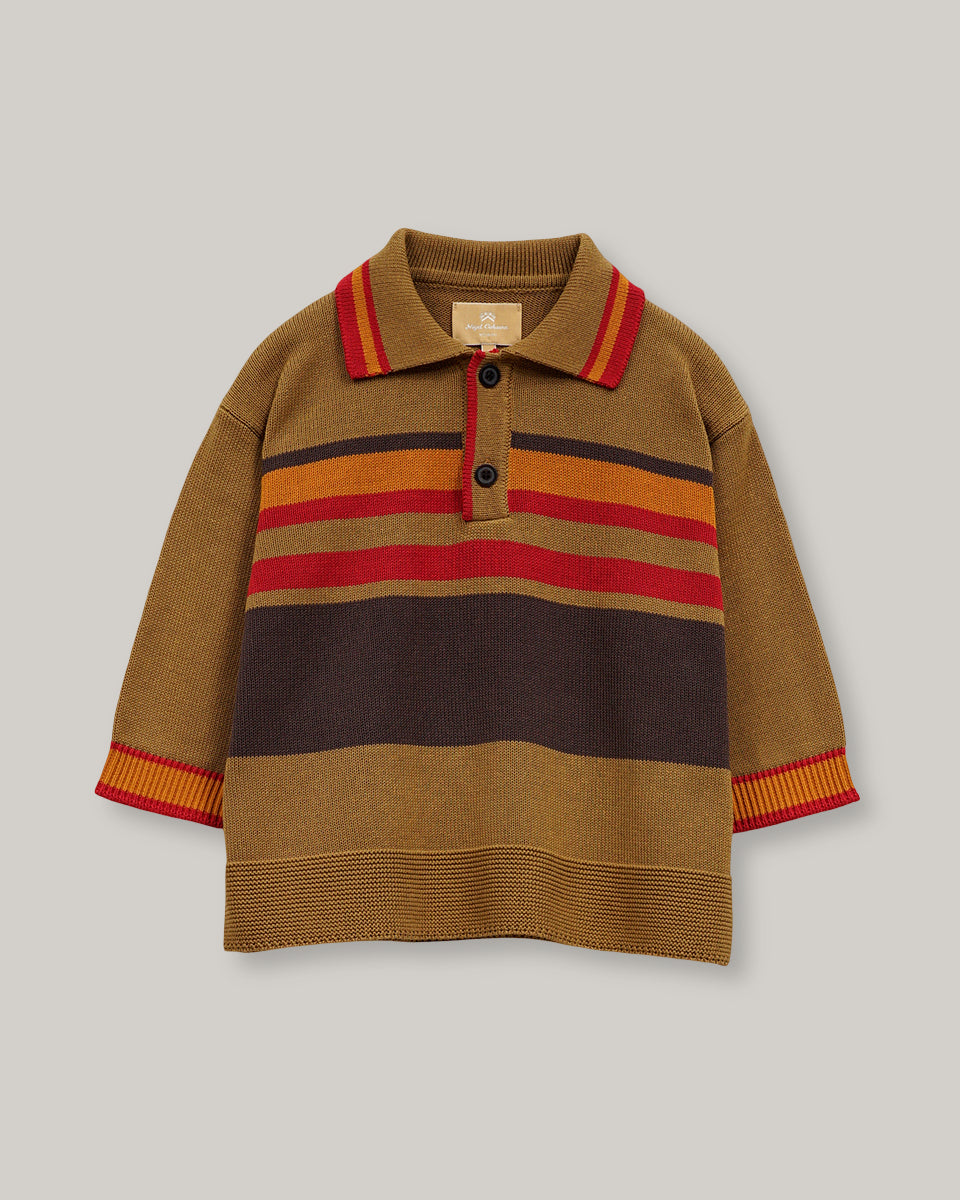 NIGEL CABOURN WOMENS MAINLINE BORDER KNIT POLO - BROWN