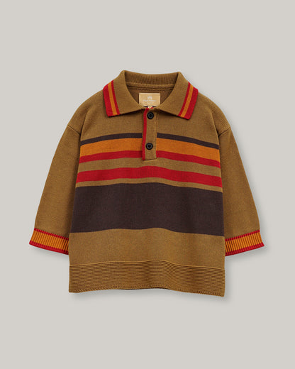 NIGEL CABOURN WOMENS MAINLINE BORDER KNIT POLO - BROWN