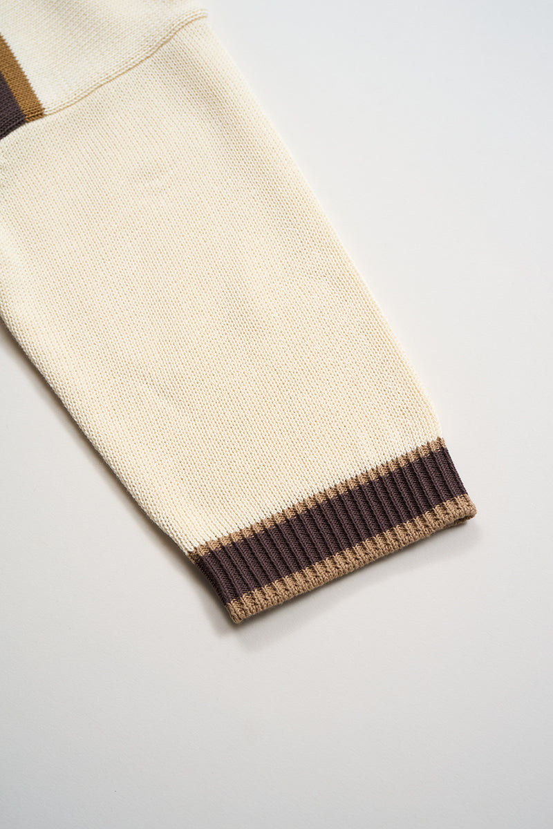 NIGEL CABOURN WOMENS MAINLINE BORDER KNIT POLO - IVORY