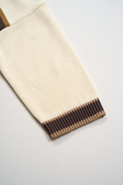 NIGEL CABOURN WOMENS MAINLINE BORDER KNIT POLO - IVORY