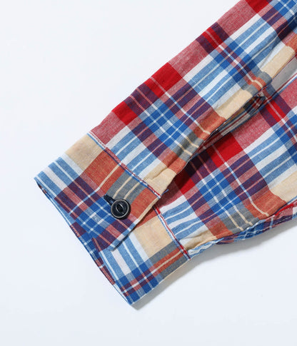 SUGAR CANE MADRAS CHECK OPEN NECK SHIRT - OFF WHITE