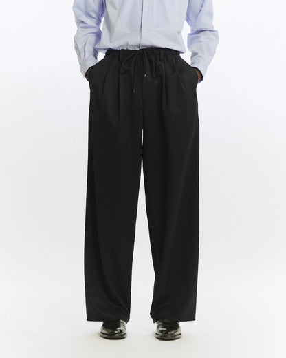 MARKAWARE  WOOL GABARDINE TRIPLE PLEATED EASY TROUSERS - BLACK