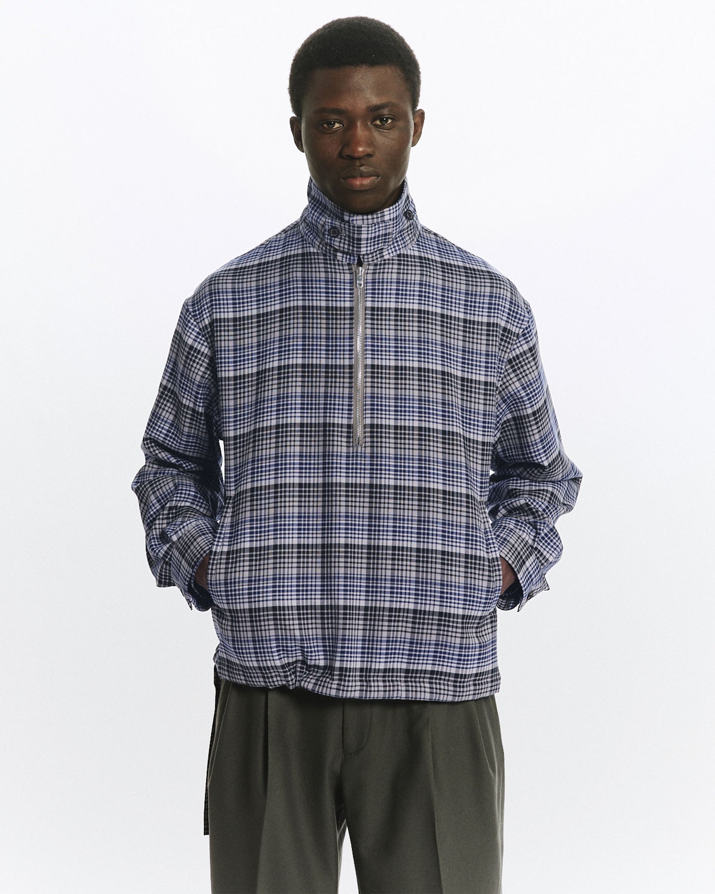 MARKAWARE HALF ZIP SERVICE JACKET - PURPLE CHECK