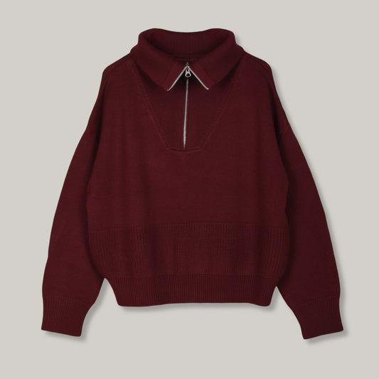 W'MENSWEAR TRACK SWEATER - BURGUNDY