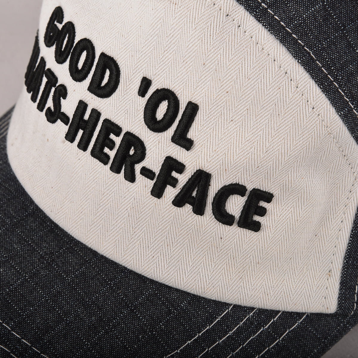 GOOD OL' WHATS-HER-FACE BY W'MENSWEAR TRUCKER HAT - BLUE/ WHITE