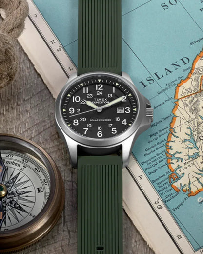 TIMEX EXPEDITION® FIELD POST SOLAR 41MM SILICONE STRAP WATCH - GREEN/ BLACK