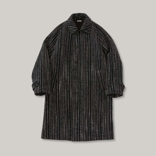 BLUE BLUE JAPAN SLUB YARN TWEED BALMACAAN COAT - BLACK