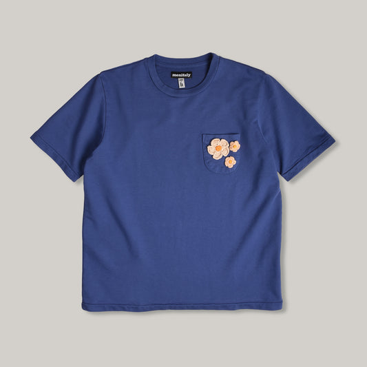 MONITALY CROCHET FLOWER TEE - NAVY