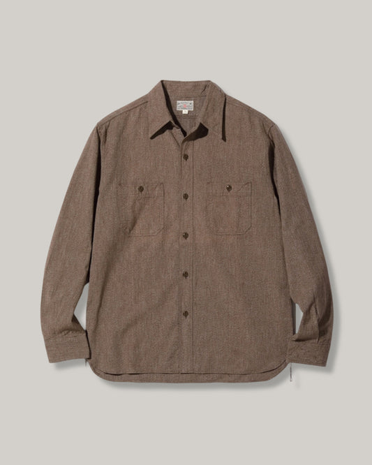 BUZZ RICKSON COTTON COVERT WORK SHIRT - BROWN