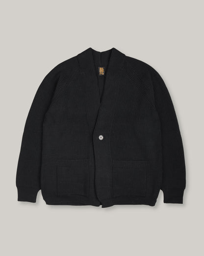 BATONER WOOL SIGNATURE SHAWL COLLAR CARDIGAN - BLACK