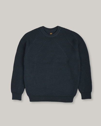 BATONER WOOL SIGNATURE CREW NECK - DARK GREEN x NAVY