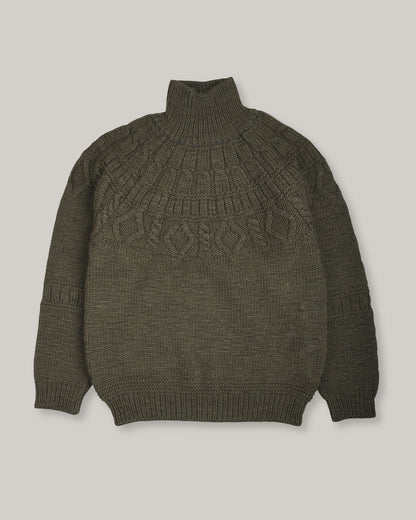 BATONER SPREAD ARAN TURTLE NECK - OLIVE