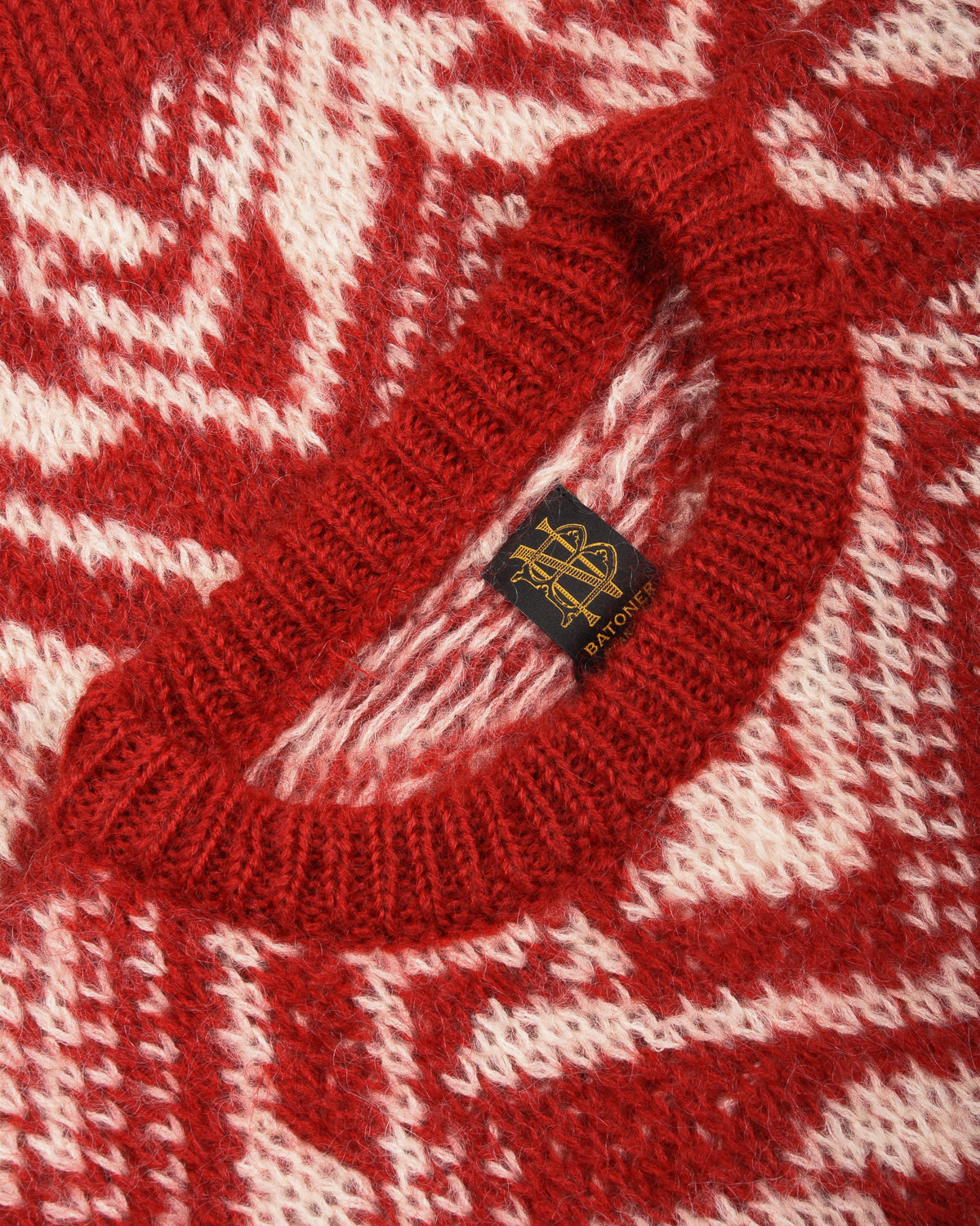 BATONER SNOW MOUNTAIN JACQUARD CREW NECK - RED x IVORY