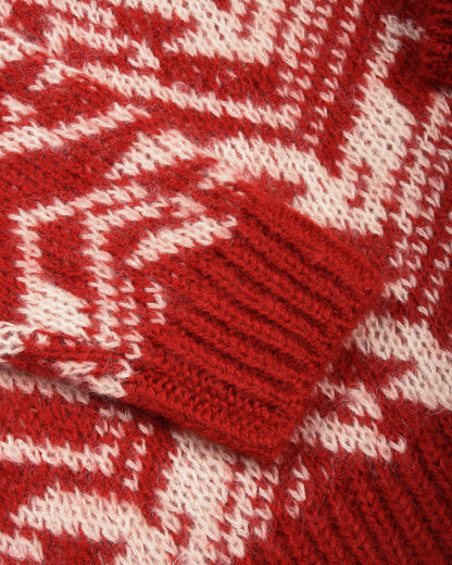 BATONER SNOW MOUNTAIN JACQUARD CREW NECK - RED x IVORY