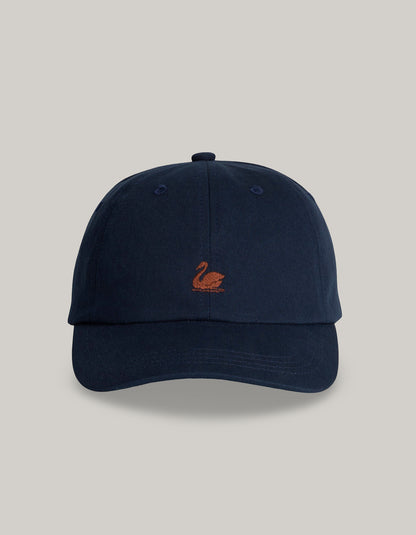 MERZ B. SCHWANEN SWAN LOGO CAP - NIGHT BLUE/ NUT