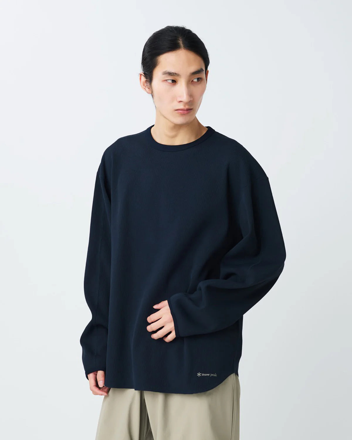 SNOW PEAK DRY WAFFLE  LONG-SLEEVE T-SHIRT - DARK NAVY