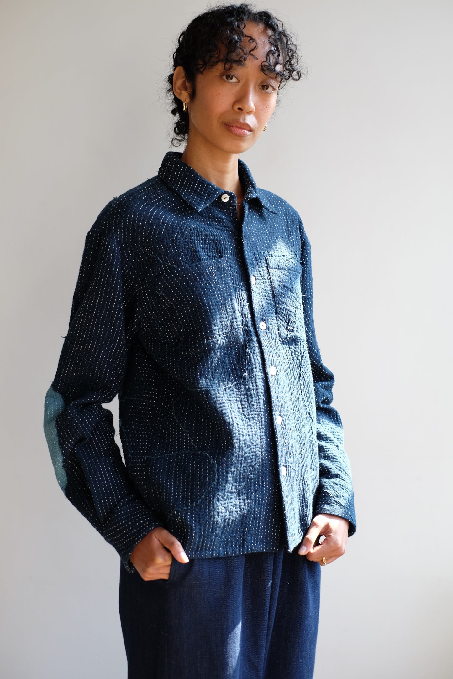 11.11 HAND STITCHED PATCHWORK LOVERS SHIRT - INDIGO