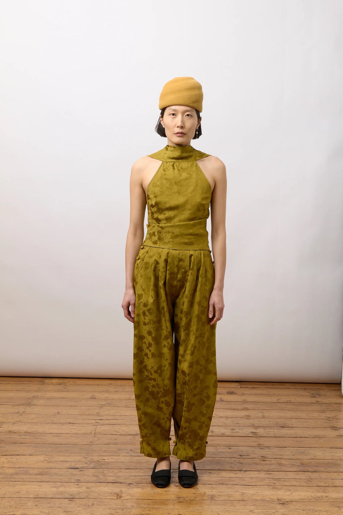 CAWLEY FLORAL JACQUARD EDITH TOP - GOLDEN OCHRE
