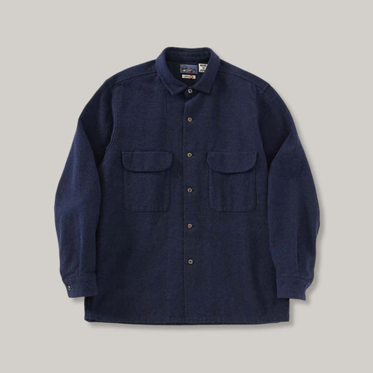 BLUE BLUE JAPAN SLUB YARN FLANNEL 2 POCKET LS SHIRT - NAVY