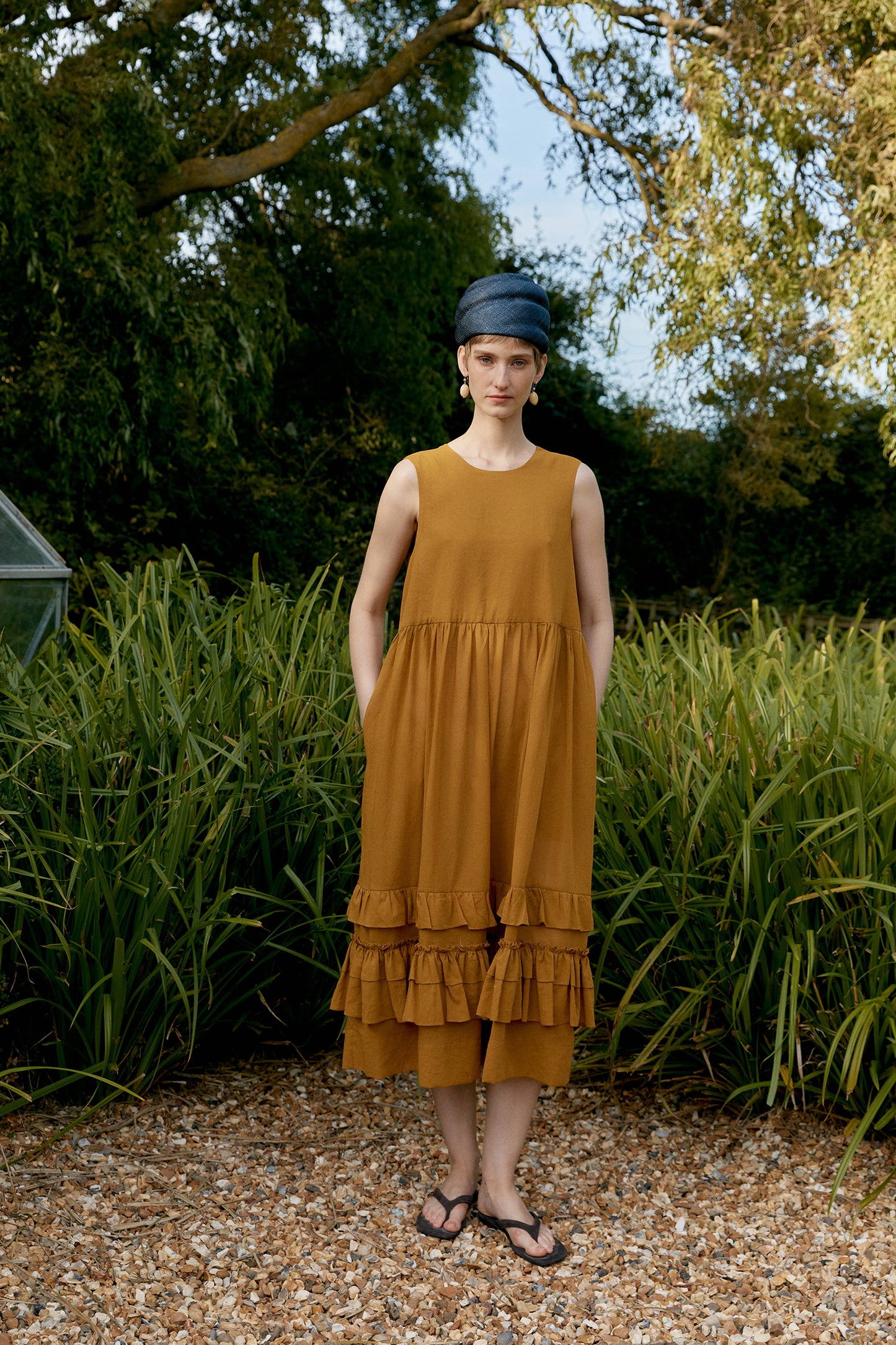 CAWLEY GENEVIEVE COTTON VIOLE DRESS - MUSTARD