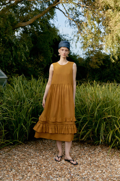 CAWLEY GENEVIEVE COTTON VIOLE DRESS - MUSTARD