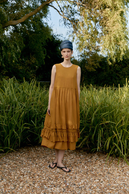 CAWLEY GENEVIEVE COTTON VIOLE DRESS - MUSTARD