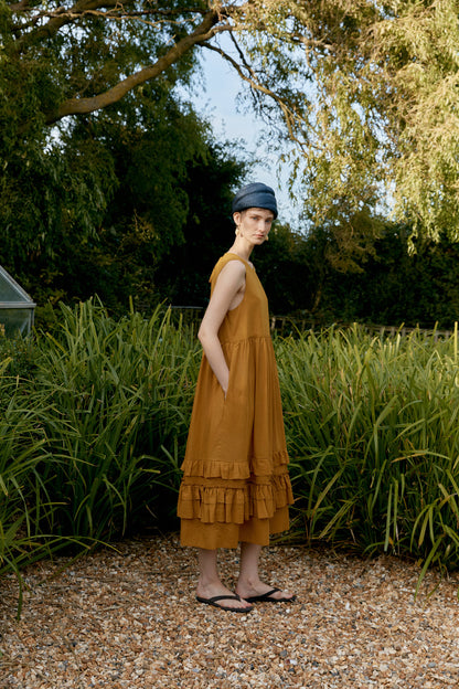CAWLEY GENEVIEVE COTTON VIOLE DRESS - MUSTARD