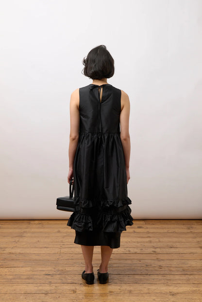 CAWLEY SILK DUPION GENEVIEVE DRESS - BLACK