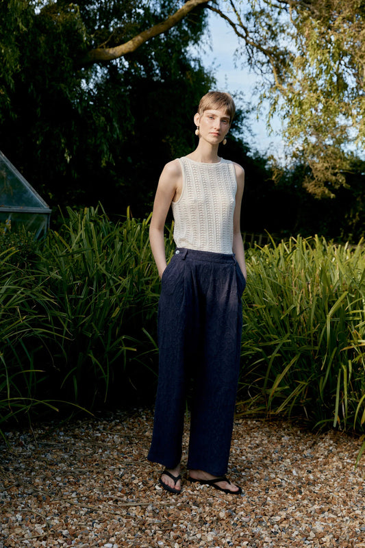 CAWLEY JACQUARD GEORGIA TROUSER -  AUBERGINE