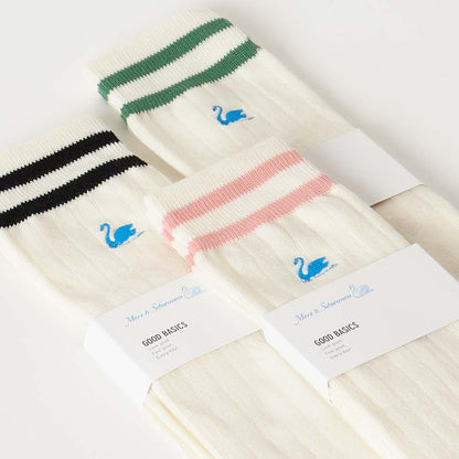 MERZ B SCHWANEN GOOD BASICS SOCKS - WHITE/ GRASS