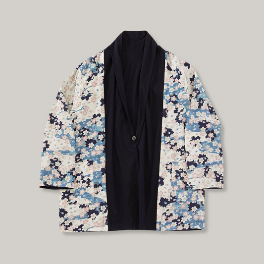 BLUE BLUE JAPAN NAGARE SAKURA REVERSIBLE JAPAN JACKET - WHITE